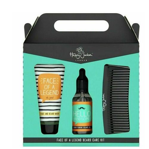 Happy Jackson Face of A Legend Beard Wash, Oil & Comb - 3 Piece Beard Care Kit