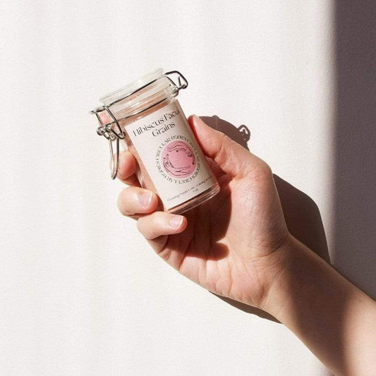 Hibiscus Facial Grains - Plastic Free Face Scrub, Mask, & Cleanser, All Skin Types