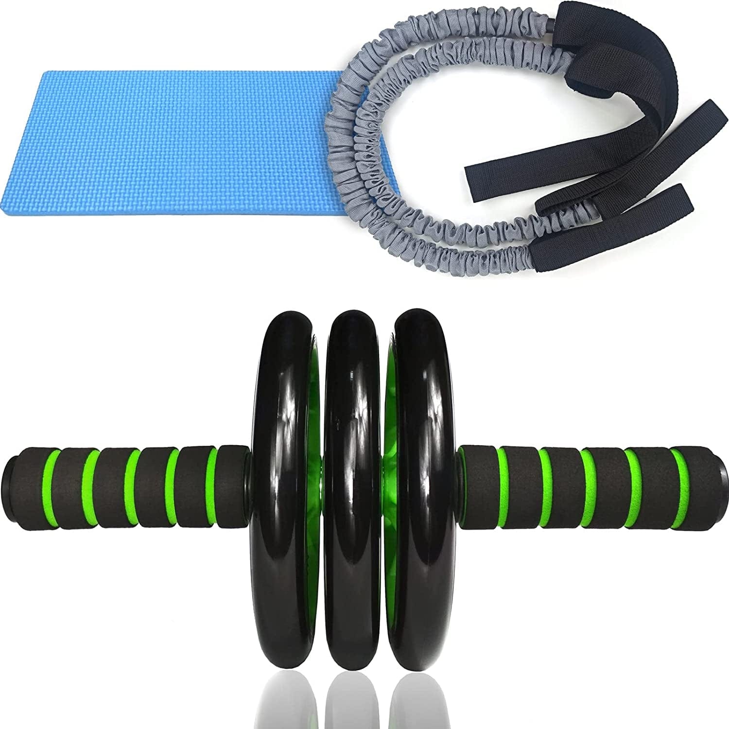 Exercise Ab Wheel Roller, Automatic Rebound Abdominal Wheel Rollers, Stabilizing Abdominal Exercise Wheel, Comes with 2 Elastic Rope, 1 Knee Pad, for Gym Fitness Workout Training