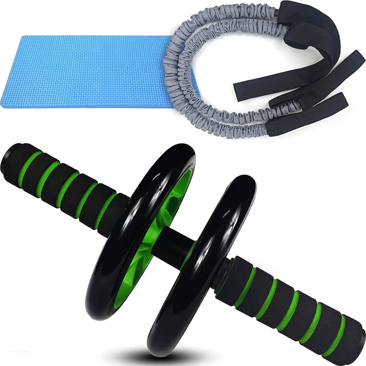 Exercise Ab Wheel Roller, Automatic Rebound Abdominal Wheel Rollers, Stabilizing Abdominal Exercise Wheel, Comes with 2 Elastic Rope, 1 Knee Pad, for Gym Fitness Workout Training
