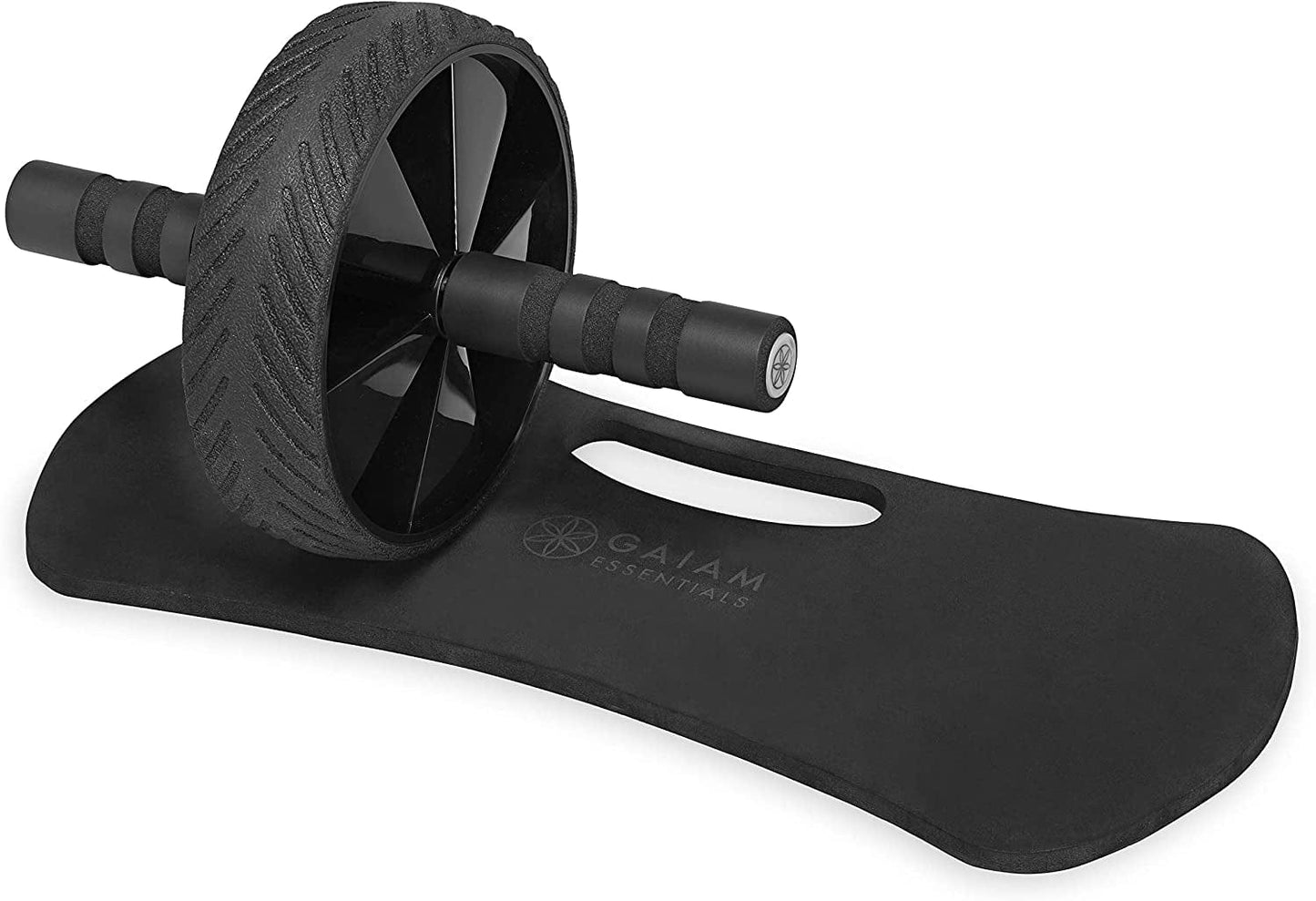 Gaiam Essentials Ab Roller Wheel + Knee Pad, Abs Exercise Equipment Trainer with Comfort Grip Handles & Large Non Skid Wheel, Black
