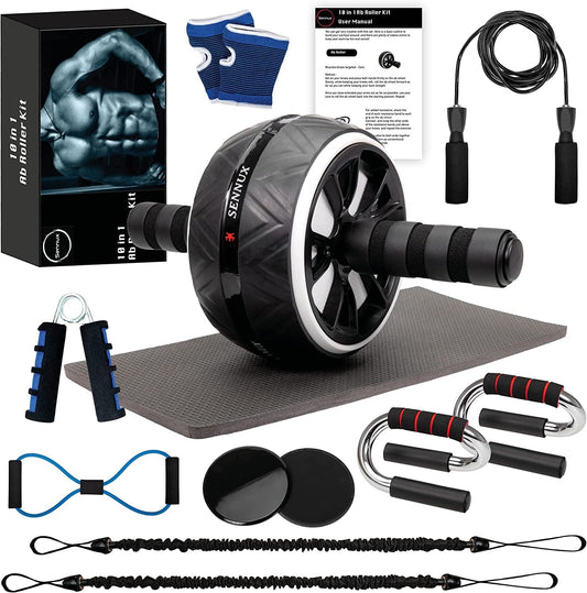 Sennux 10 in 1 Abdominal Roller Set for Core/Upper Body/Legs, Gym Equipment for Home Exercise, Ab Roller Wheel and Ab Workout Equipment for Home Workouts